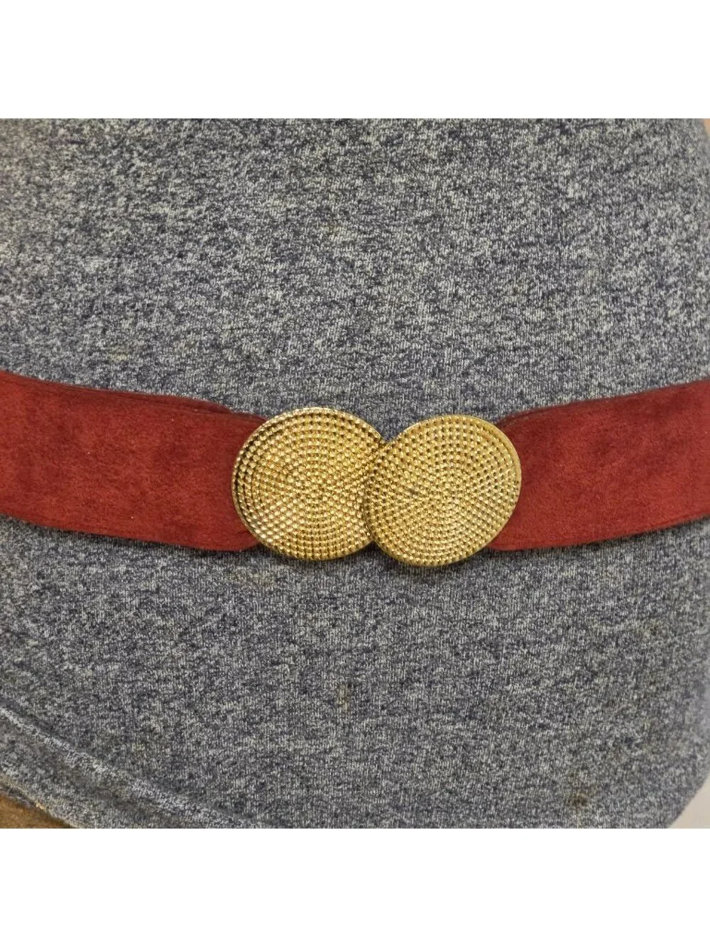 Suede Wide Waist Belt Red Adjustable Pebbled Gold Interlocking Buckle Vintage